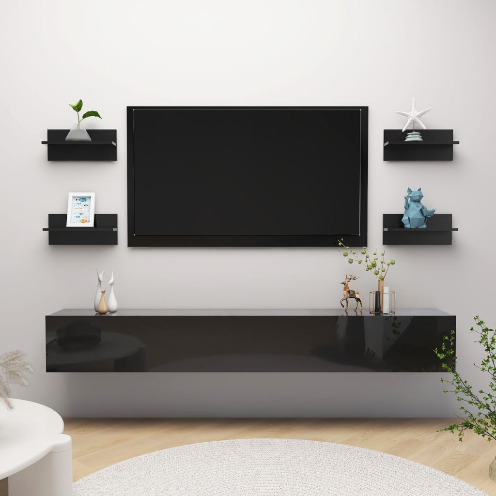 Berkfield Wall Shelves 4 pcs High Gloss Black 40x11.5x18 cm
