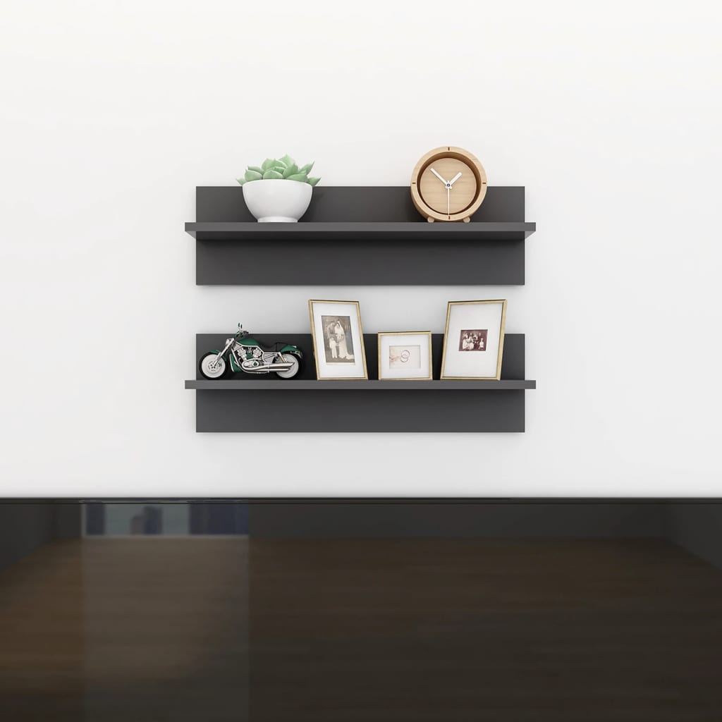 Berkfield Wall Shelf 2 pcs Grey 60x11.5x18 cm Engineered Wood