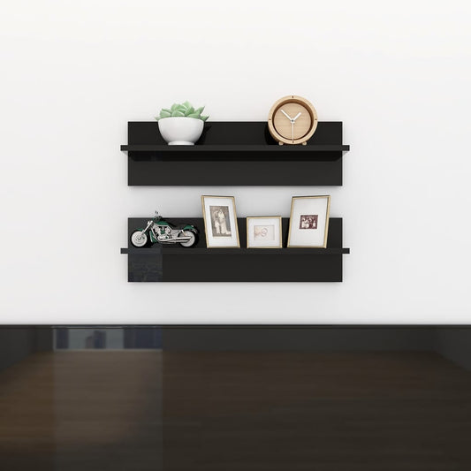 Berkfield Wall Shelf 2 pcs High Gloss Black 60x11.5x18cm Engineered Wood