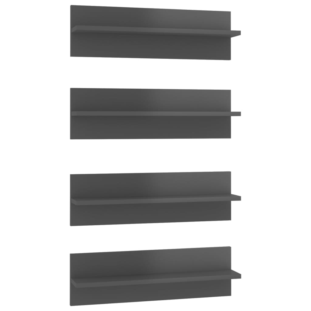 Berkfield Wall Shelf 4 pcs High Gloss Grey 60x11.5x18 cm Engineered Wood
