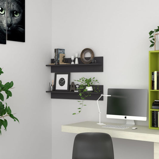 Berkfield Wall Shelf 2 pcs Grey 80x11.5x18 cm Engineered Wood