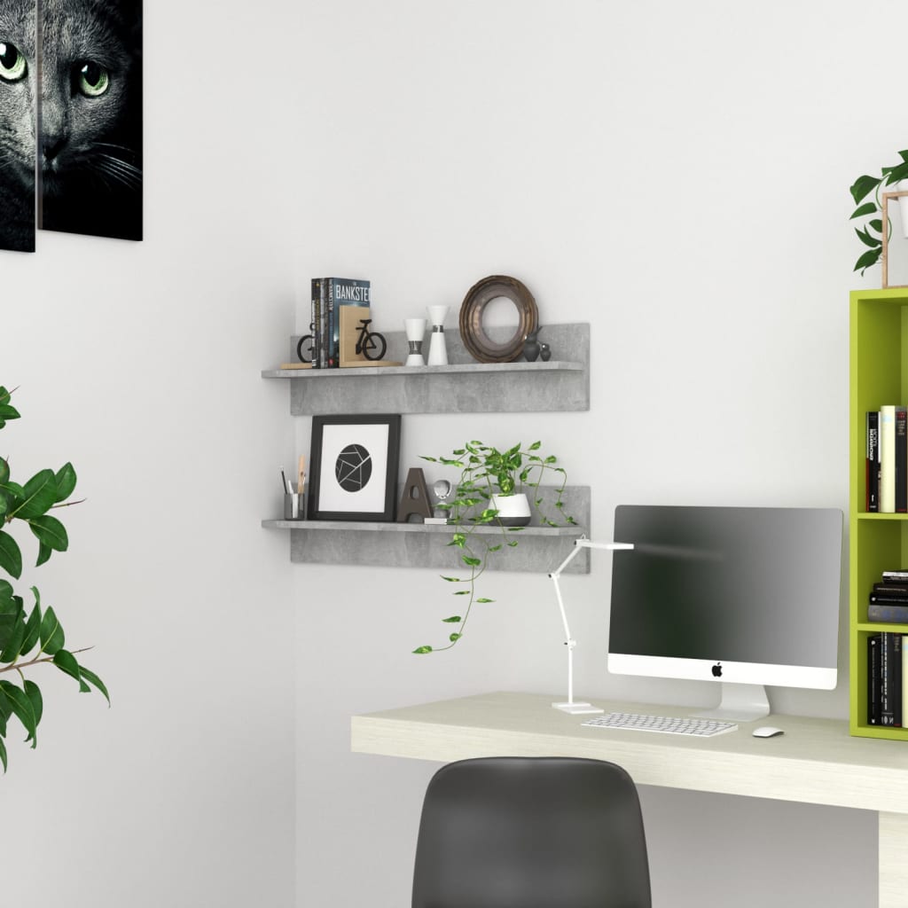 Berkfield Wall Shelf 2 pcs Concrete Grey 80x11.5x18 cm Engineered Wood