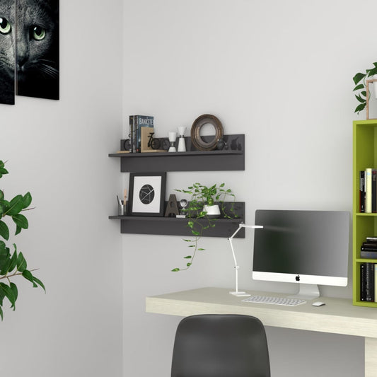 Berkfield Wall Shelf 2 pcs High Gloss Grey 80x11.5x18 cm Engineered Wood