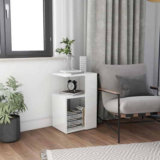 Berkfield Side Table High Gloss White 36x30x56 cm Engineered Wood