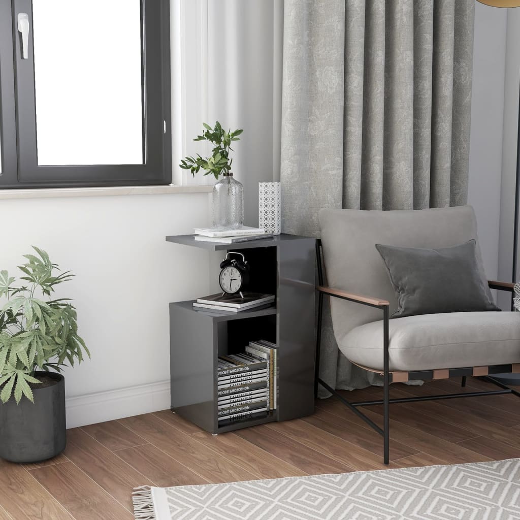 Berkfield Side Table High Gloss Grey 36x30x56 cm Engineered Wood
