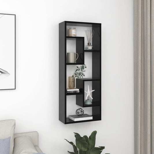 Berkfield Wall Shelf High Gloss Black 36x16x90 cm Engineered Wood