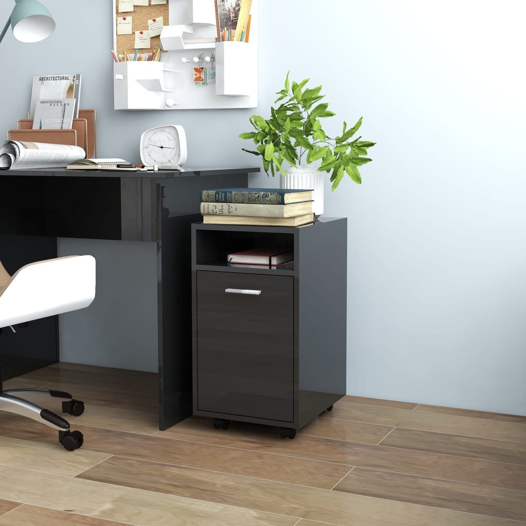 Berkfield Side Cabinet with Wheels High Gloss Black 33x38x60 cm Engineered Wood