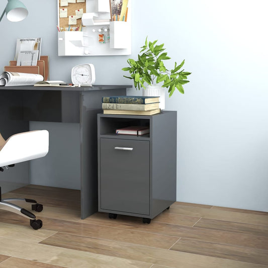 Berkfield Side Cabinet with Wheels High Gloss Grey 33x38x60 cm Engineered Wood