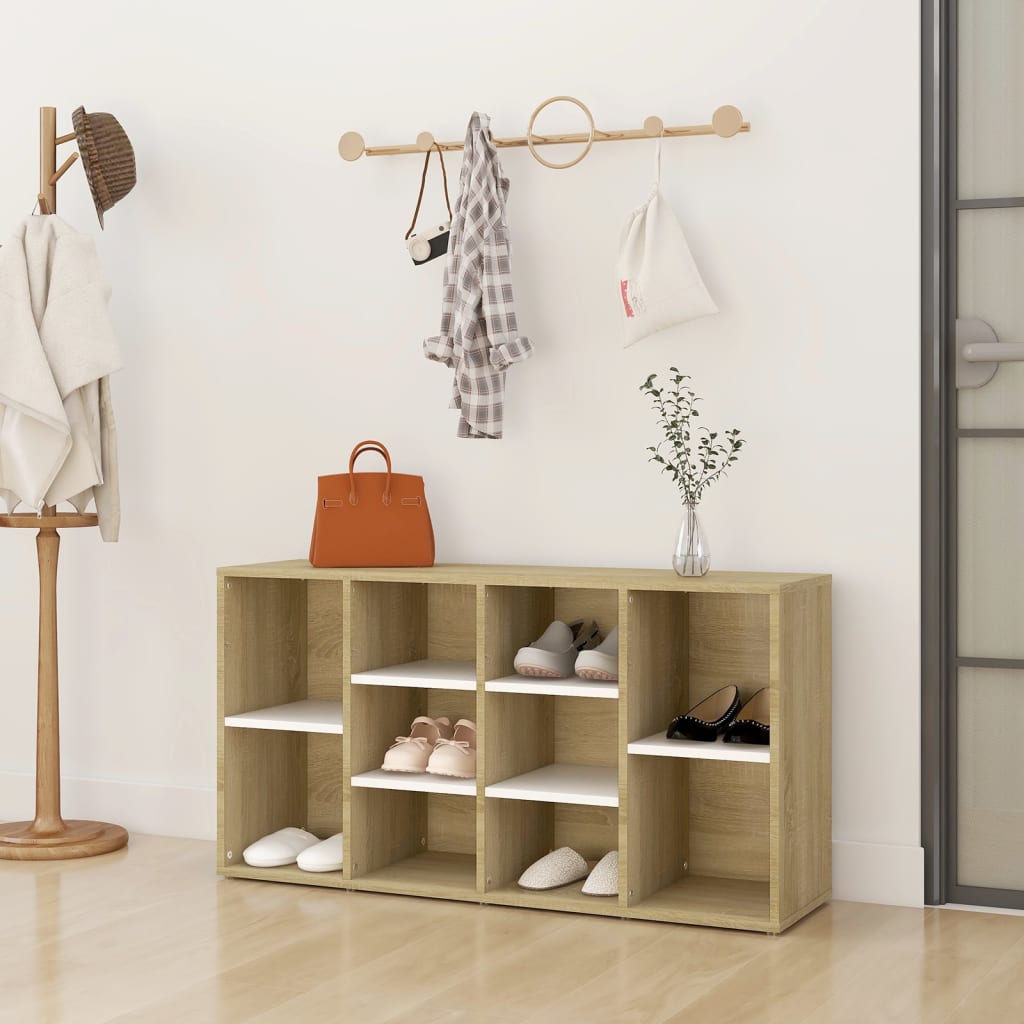 Berkfield Shoe Bench White and Sonoma Oak 103x30x54.5 cm Engineered Wood