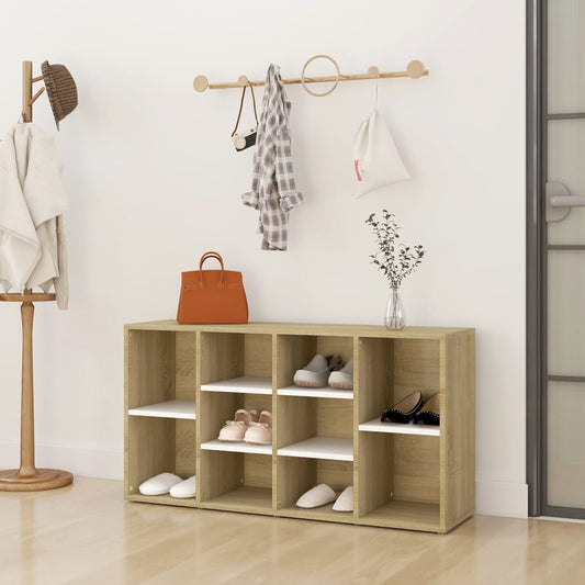 Berkfield Shoe Bench White and Sonoma Oak 103x30x54.5 cm Engineered Wood
