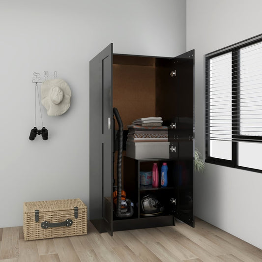 Berkfield Wardrobe High Gloss Black 82.5x51.5x180 cm Engineered Wood
