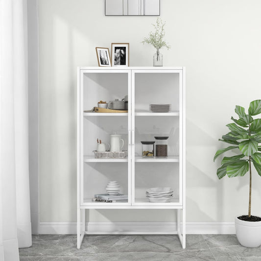 Berkfield Highboard White 80x35x135 cm Steel and Tempered Glass