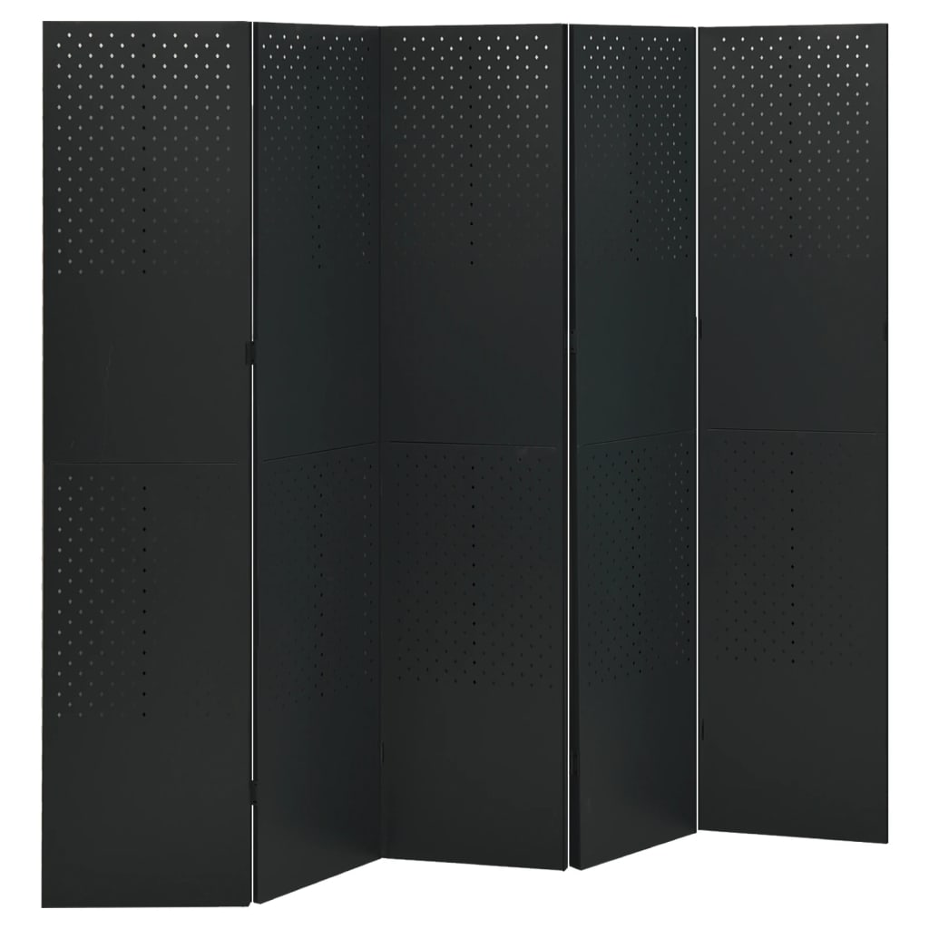 Berkfield 5-Panel Room Divider Black 200x180 cm Steel