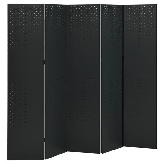 Berkfield 5-Panel Room Divider Black 200x180 cm Steel