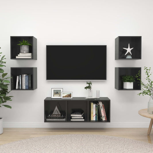 Berkfield 5 Piece TV Cabinet Set High Gloss Grey Engineered Wood