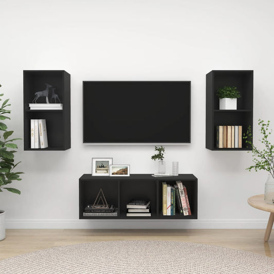 Berkfield 3 Piece TV Cabinet Set Black Engineered Wood