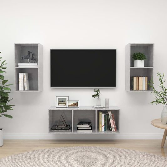 Berkfield 3 Piece TV Cabinet Set Concrete Grey Engineered Wood
