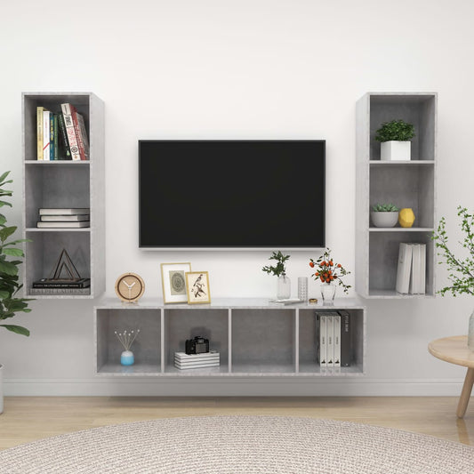 Berkfield 3 Piece TV Cabinet Set Concrete Grey Engineered Wood