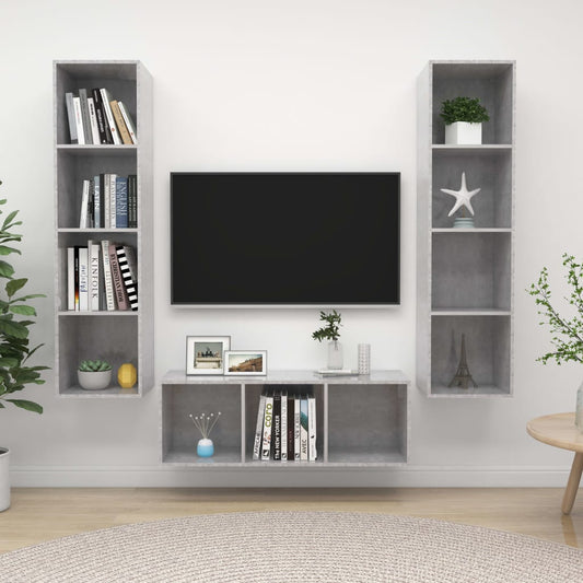 Berkfield 3 Piece TV Cabinet Set Concrete Grey Engineered Wood