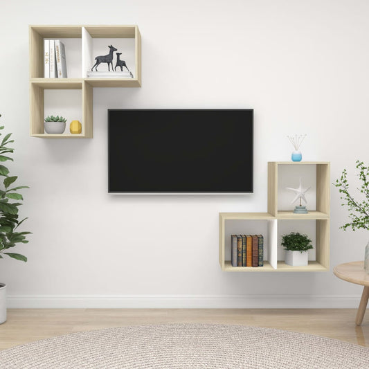 Berkfield 4 Piece TV Cabinet Set White and Sonoma Oak Engineered Wood