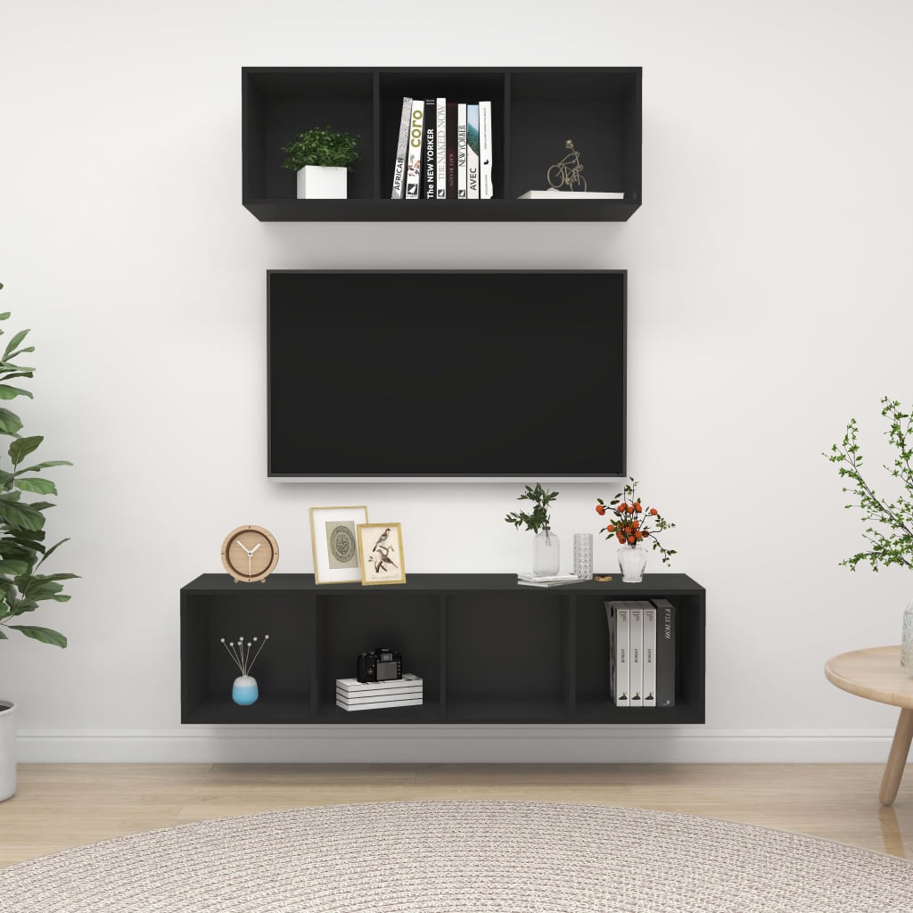 Berkfield 2 Piece TV Cabinet Set Black Engineered Wood