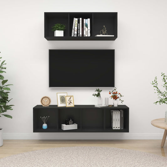 Berkfield 2 Piece TV Cabinet Set Black Engineered Wood