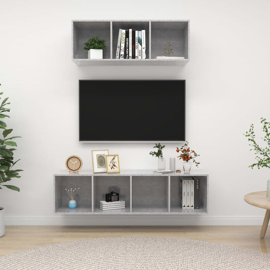 Berkfield 2 Piece TV Cabinet Set Concrete Grey Engineered Wood