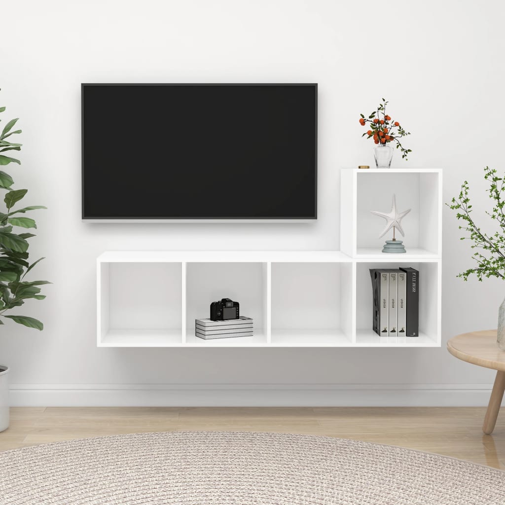 Berkfield 2 Piece TV Cabinet Set White Engineered Wood
