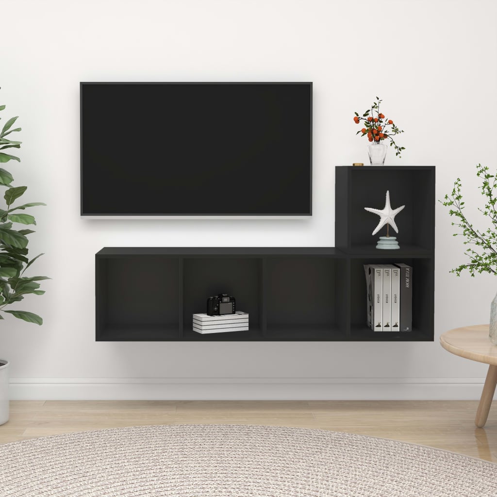 Berkfield 2 Piece TV Cabinet Set Black Engineered Wood