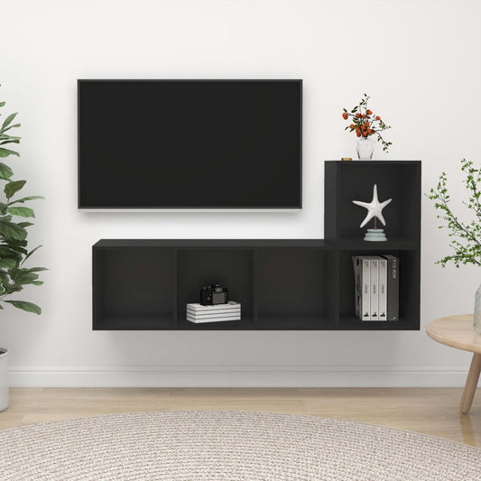 Berkfield 2 Piece TV Cabinet Set Black Engineered Wood