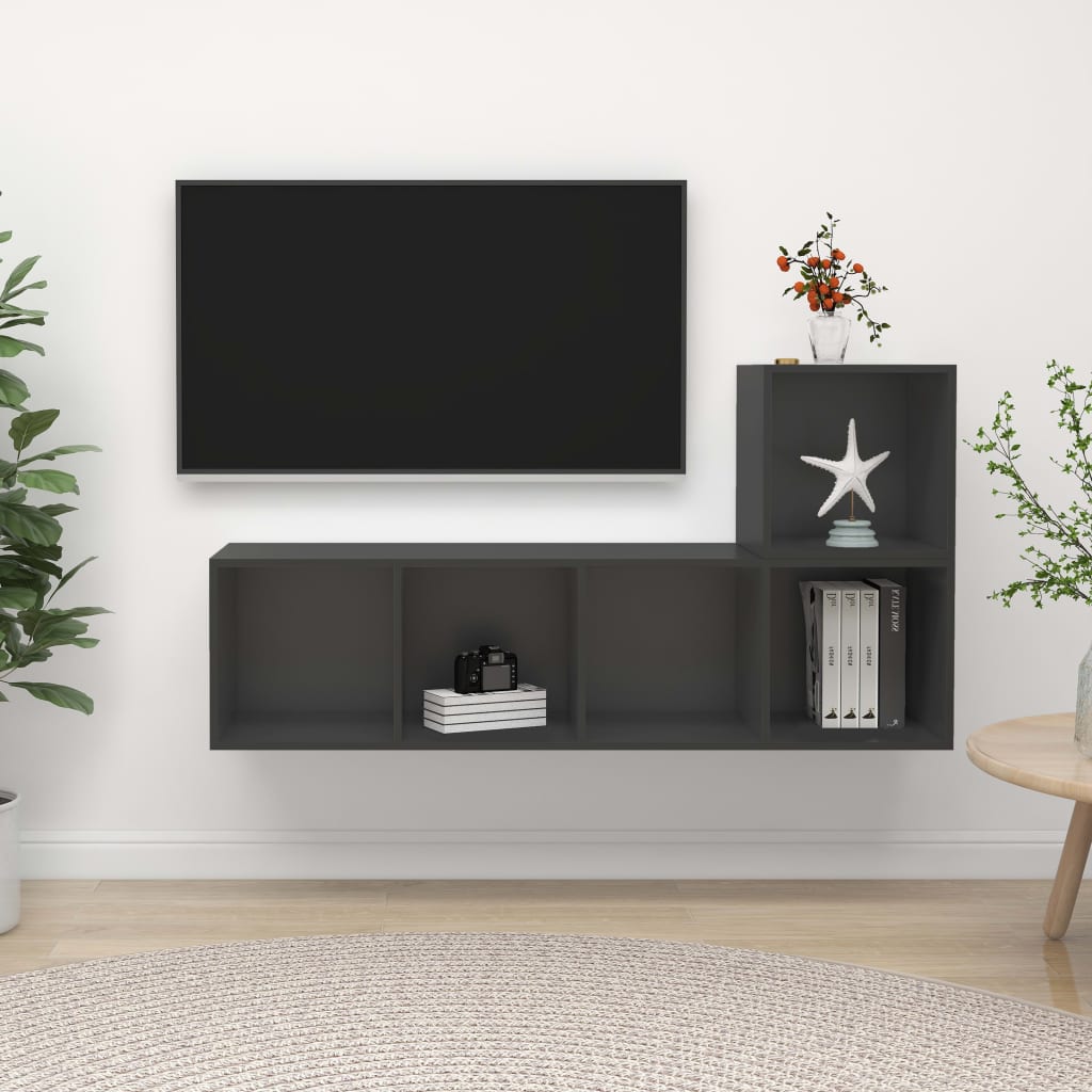 Berkfield 2 Piece TV Cabinet Set Grey Engineered Wood