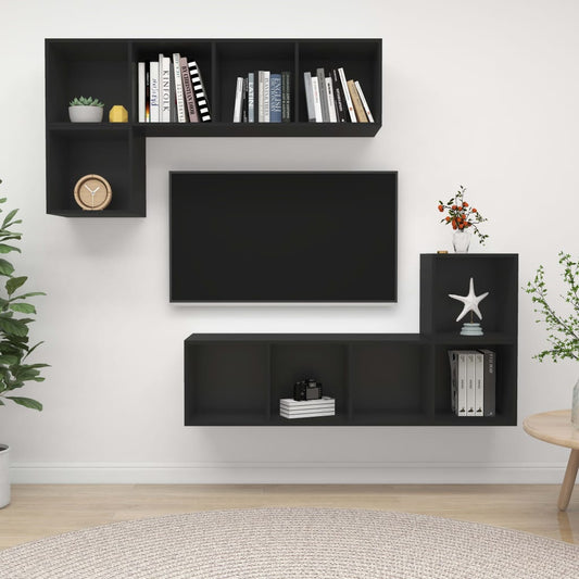 Berkfield 4 Piece TV Cabinet Set Black Engineered Wood