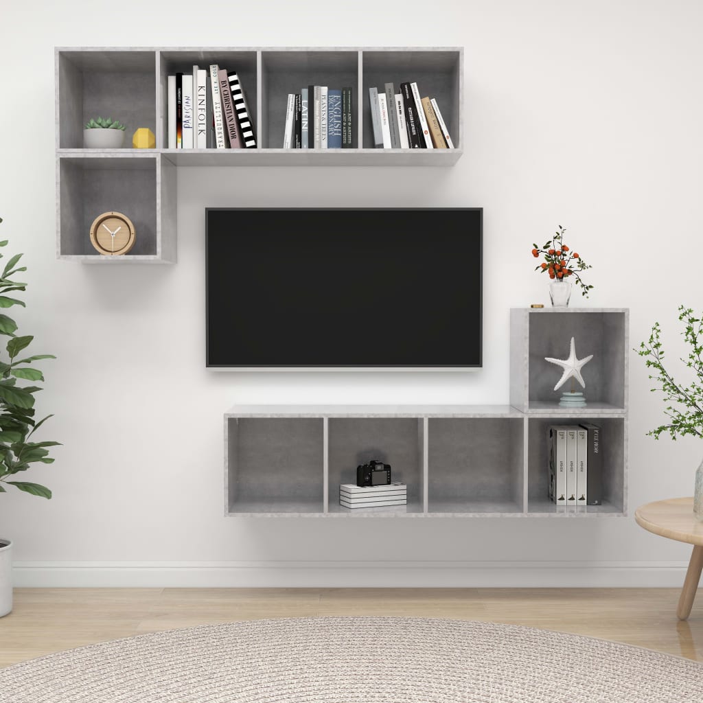Berkfield 4 Piece TV Cabinet Set Concrete Grey Engineered Wood