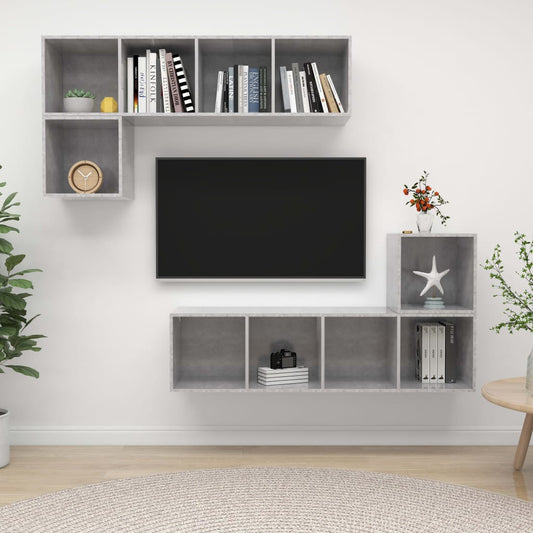 Berkfield 4 Piece TV Cabinet Set Concrete Grey Engineered Wood