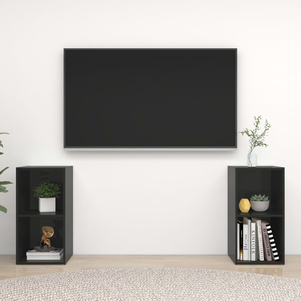 Berkfield TV Cabinets 2 pcs High Gloss Black 72x35x36.5 cm Engineered Wood