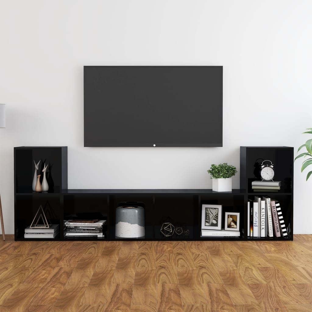 Berkfield 3 Piece TV Cabinet Set High Gloss Black Engineered Wood
