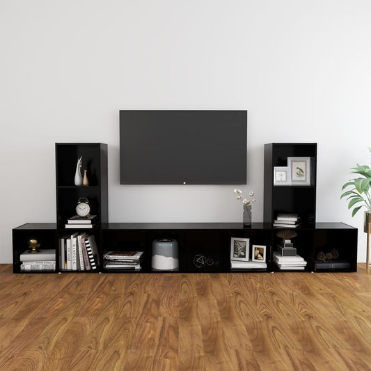 Berkfield 5 Piece TV Cabinet Set Black Engineered Wood