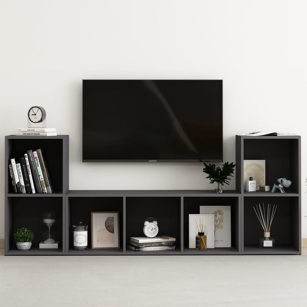 Berkfield 3 Piece TV Cabinet Set Grey Engineered Wood
