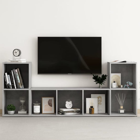 Berkfield 3 Piece TV Cabinet Set Concrete Grey Engineered Wood