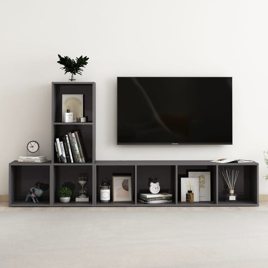 Berkfield 3 Piece TV Cabinet Set High Gloss Grey Engineered Wood