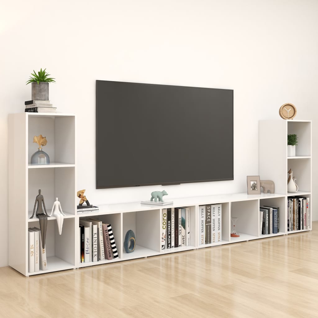 Berkfield TV Cabinets 4 pcs White 107x35x37 cm Engineered Wood