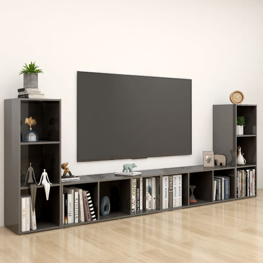 Berkfield TV Cabinets 4 pcs High Gloss Grey 107x35x37 cm Engineered Wood