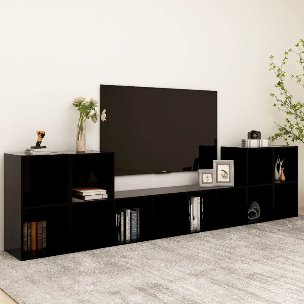 Berkfield 5 Piece TV Cabinet Set Black Engineered Wood