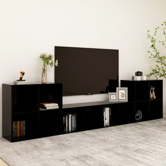 Berkfield 5 Piece TV Cabinet Set Black Engineered Wood