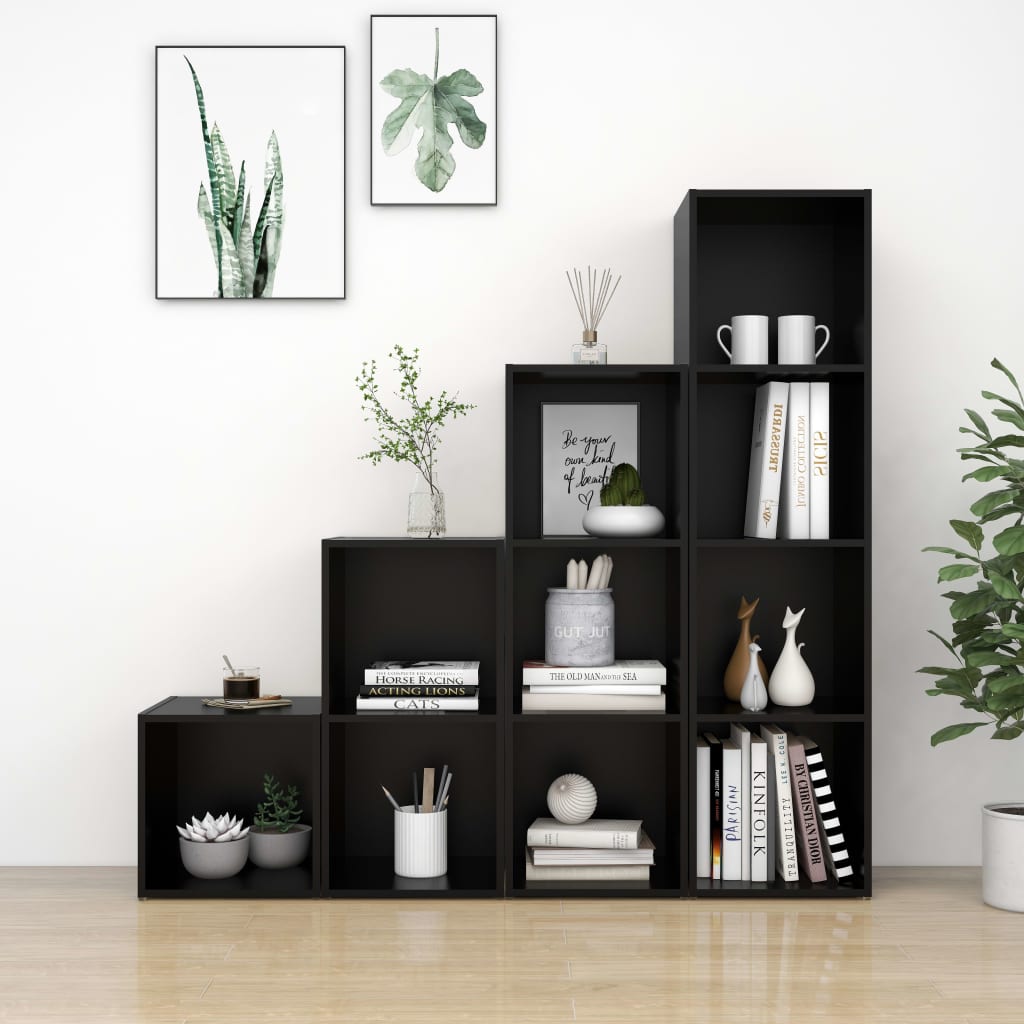 Berkfield 4 Piece TV Cabinet Set Black Engineered Wood