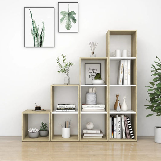Berkfield 4 Piece TV Cabinet Set White and Sonoma Oak Engineered Wood