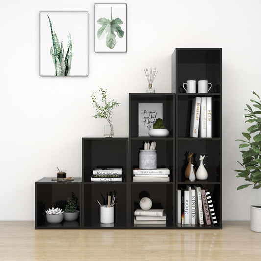 Berkfield 4 Piece TV Cabinet Set High Gloss Black Engineered Wood