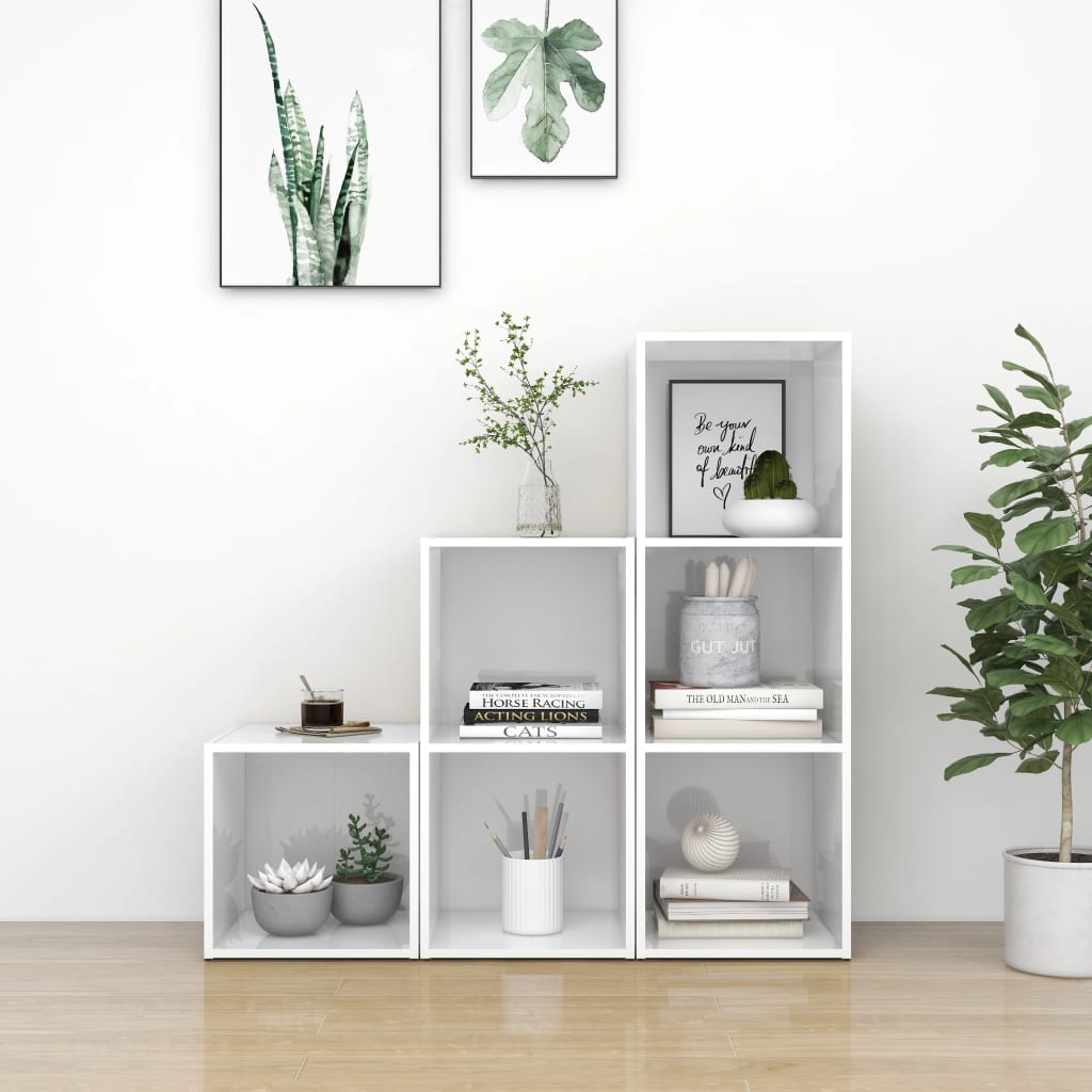 Berkfield 3 Piece TV Cabinet Set High Gloss White Engineered Wood