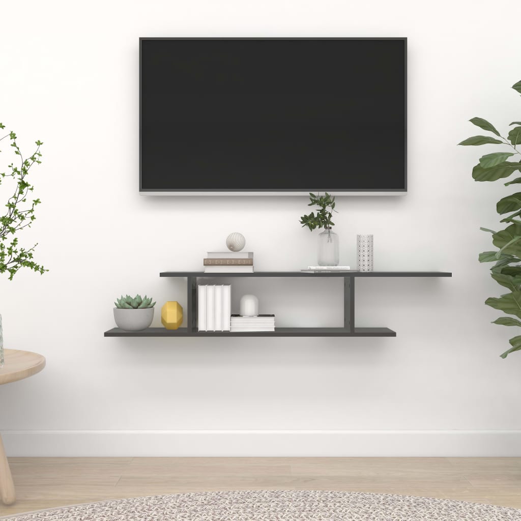 Berkfield Wall-Mounted TV Shelf Grey 125x18x23 cm Engineered Wood