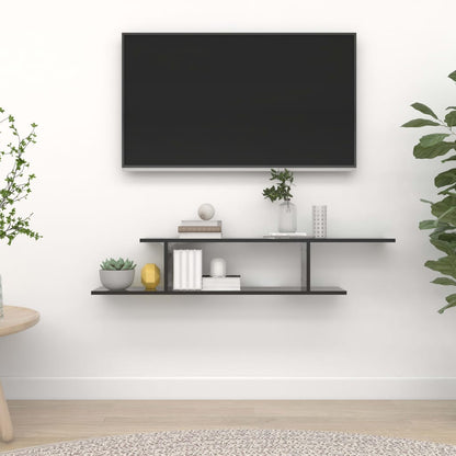 Berkfield Wall-Mounted TV Shelf High Gloss Black 125x18x23 cm Engineered Wood